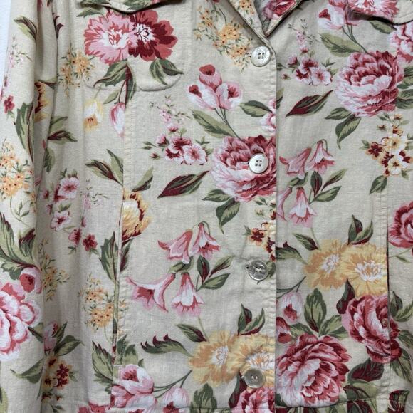 White Stag Floral Jacket Blazer Size XL Linen Blend Pockets Chic Roses Summer - Picture 9 of 11
